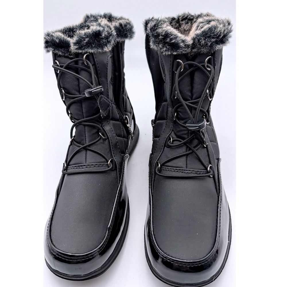 Sporto Iceland Womens Black Quilted Winter Boots Faux Fur Trim Size 10W Wide
